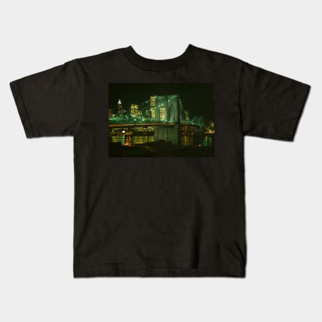 Brooklyn Bridge at Night Photograph Kids T-Shirt by Bravuramedia